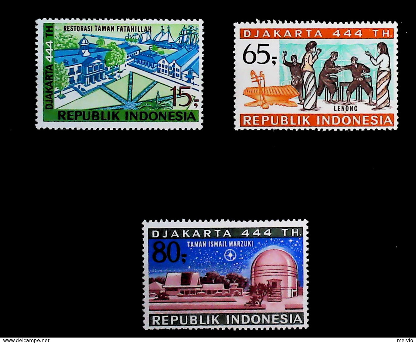 1971-Indonesia (MNH=**) Serie 3 Valori Osservatorio Edificio Lotta - Indonésie