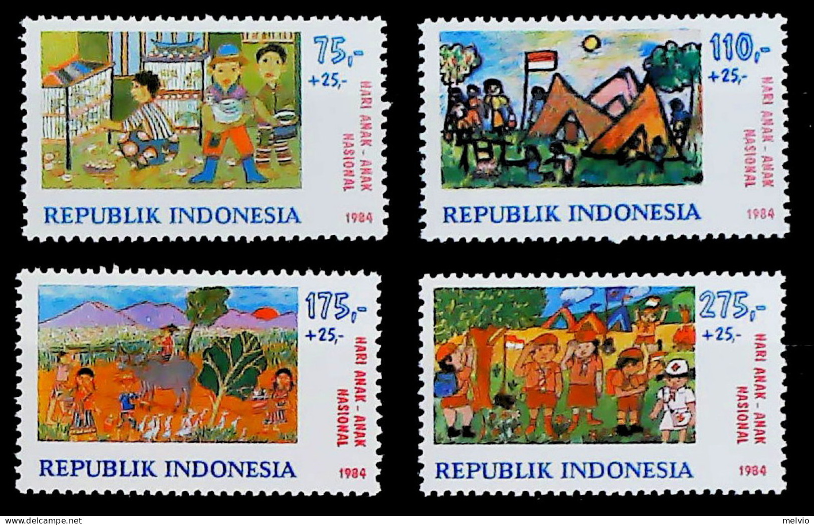 1984-Indonesia (MNH=**) Serie 4 Valori Disegni Infantili - Indonesië