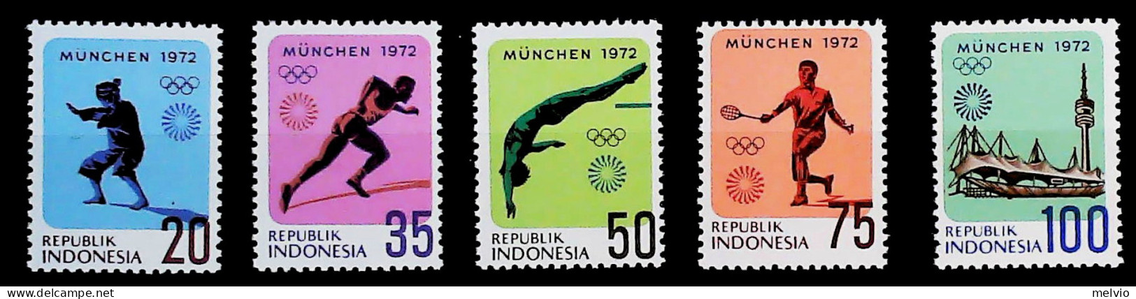 1972-Indonesia (MNH=**) Serie 5 Valori Olimpiade Monaco - Indonesië