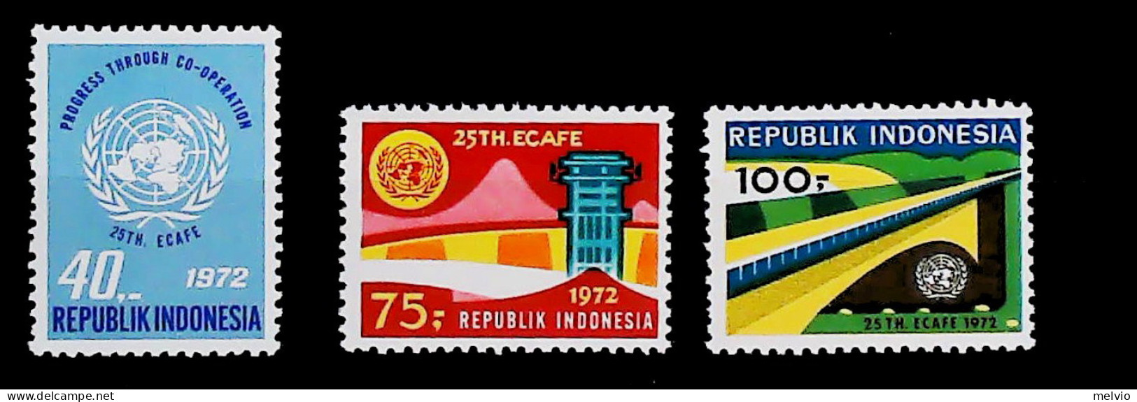 1972-Indonesia (MNH=**) Serie 3 Valori Anniversario Ecafe Progresso Attraverso L - Indonésie
