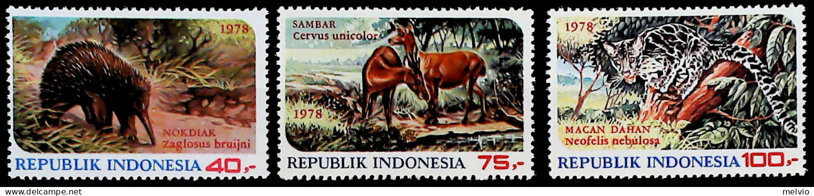 1978-Indonesia (MNH=**) Serie 3 Valori Animali Della Foresta - Indonesia