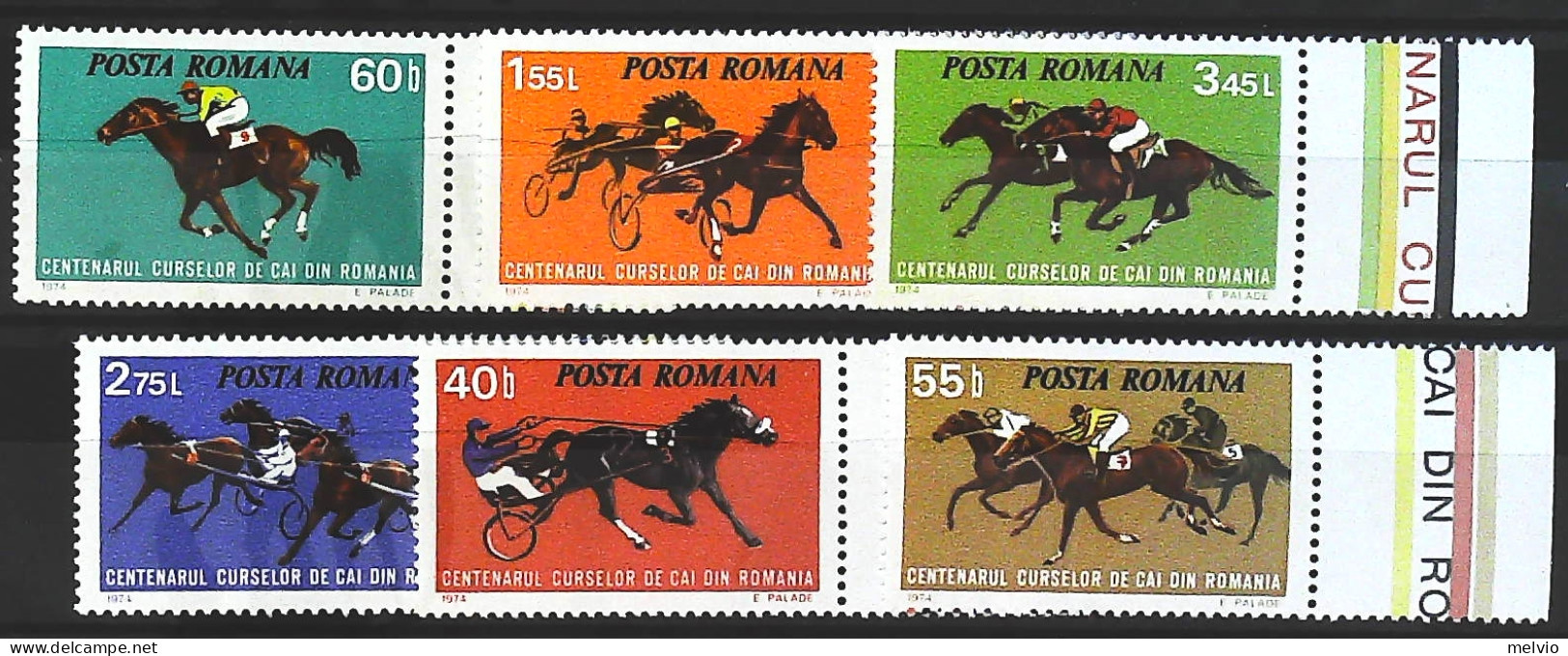1974-Romania  (MNH=**) Serie 6 Valori Cavalli - Altri & Non Classificati