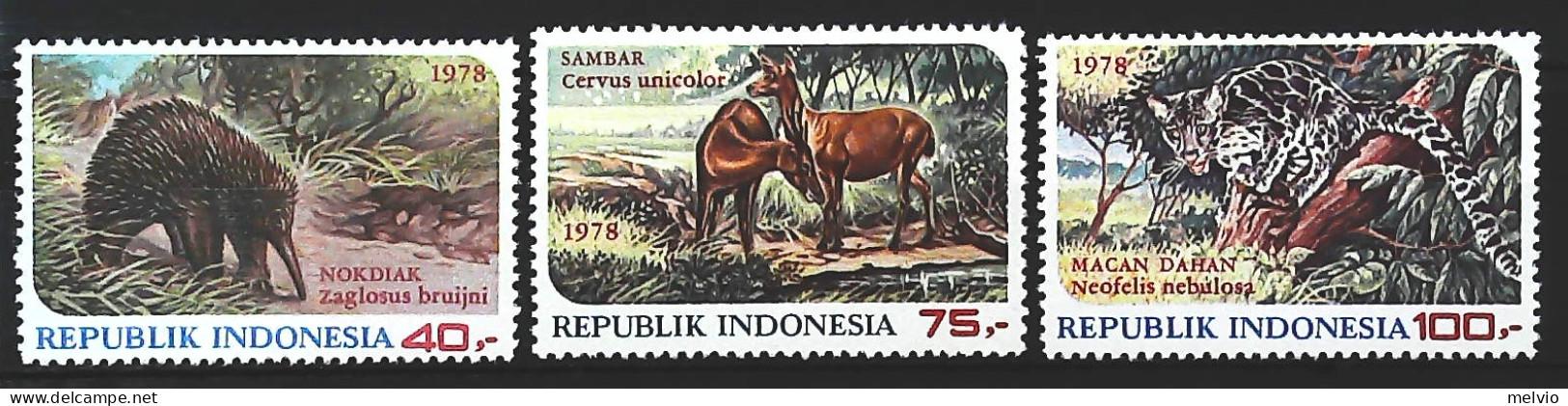 1978-Indonesia (MNH=**) Serie 3 Valori Formichiere Antilope Ghepardo - Indonésie