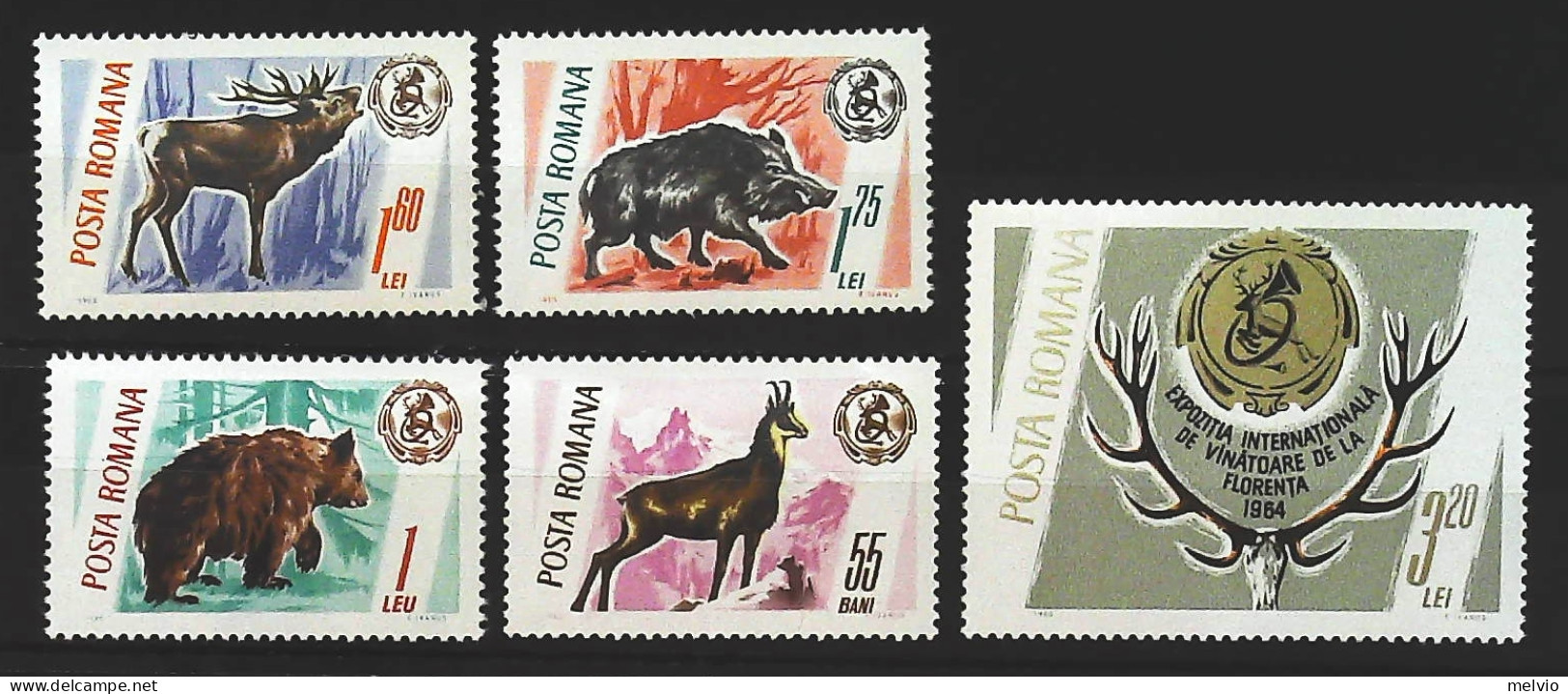 1965-Romania (MNH=**) Serie 5 Valori Cervo Cerbiatto Cinghiale Orso - Other & Unclassified