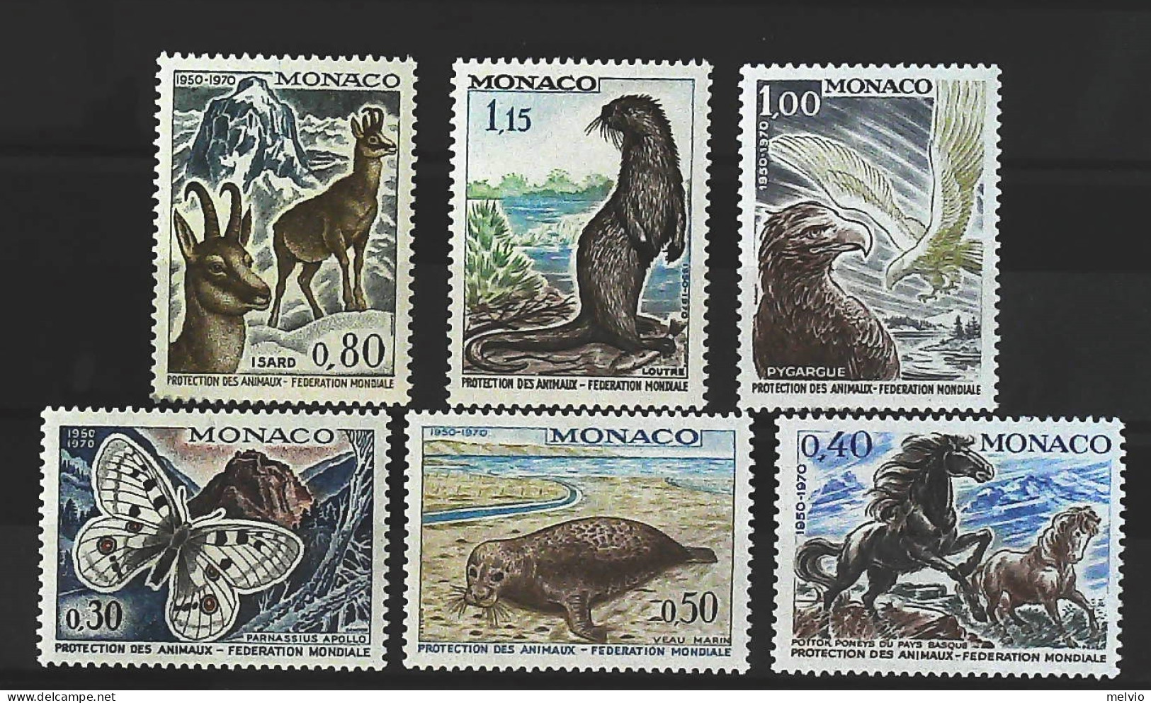 1970-Monaco (MNH=**) Serie 6 Valori Capriolo Lontra Uccelli Farfalla Foca Cavall - Andere & Zonder Classificatie