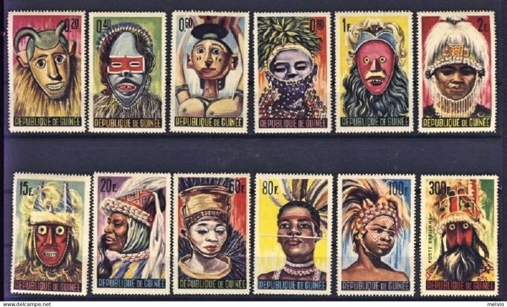 1965-Guinea (MNH=**) S.12v."Maschere Tradizionali"catalogo Yvert Euro 14 - Guinée (1958-...)