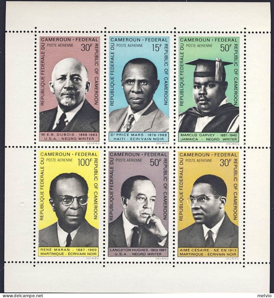 1969-Camerun (MNH=**) Foglietto 6v."Scrittori Negri E Pro Negri"catalogo Yvert E - Kamerun (1960-...)