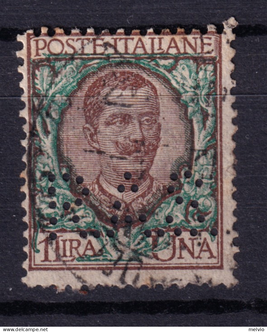1901 Circa PERFIN R.A.S. (Riunione Adriatica Sicurta') Su Floreale Lire 1 Usato - Oblitérés