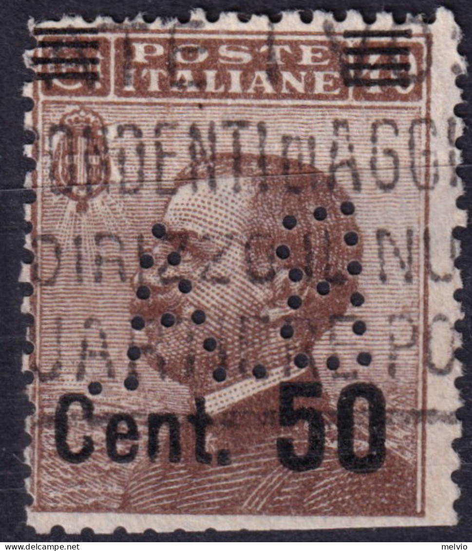 1923 Circa PERFIN B.A. Su Michetti Sopr.c.50/40 Usato Dent.irregolare - Gebraucht