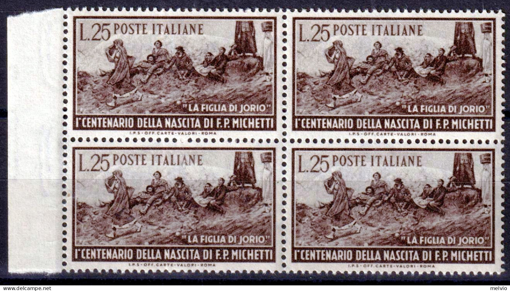 1951 (MNH=**) 100 NASCITA F. P. Michetti Blocco Di Quattro Lire 20 Nuovo Gomma O - 1946-60: Mint/hinged