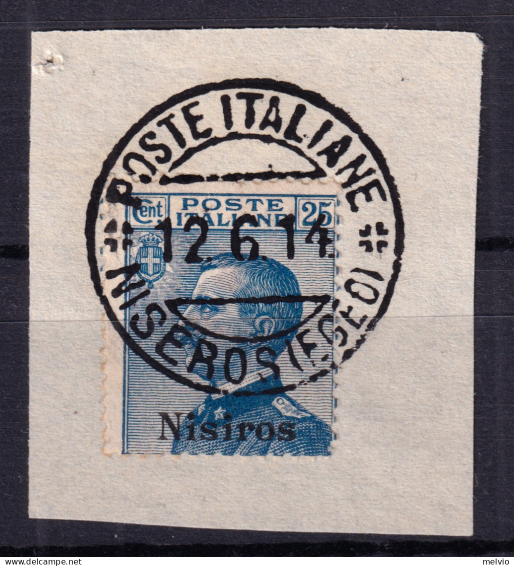 1934 (F=on Piece) POSTE ITALIANE/NISEROS (Egeo) C.2 (12.6) Completo Su Frammento - Aegean (Nisiro)