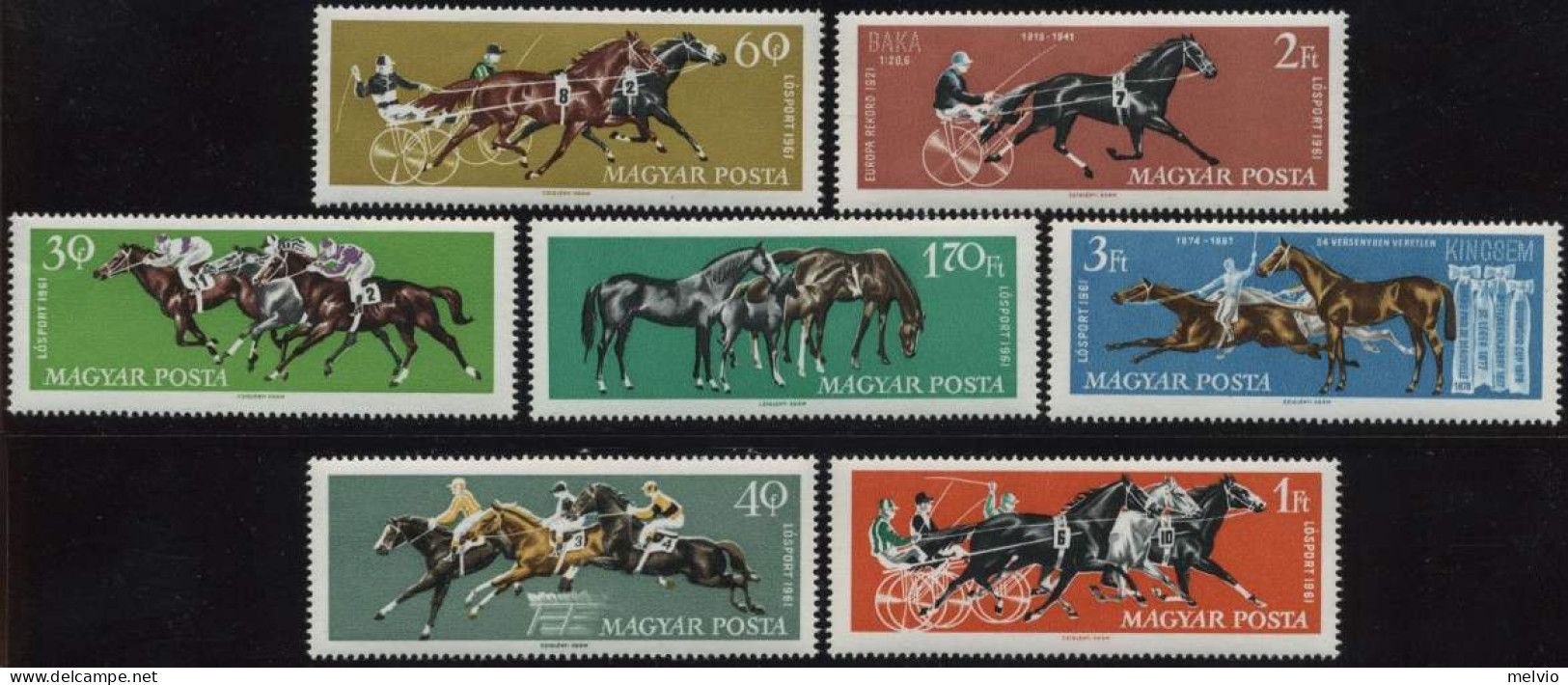 1961-Ungheria (MNH=**) S.7v."sport Equestri"cat.Yvert Euro 7 - Andere & Zonder Classificatie