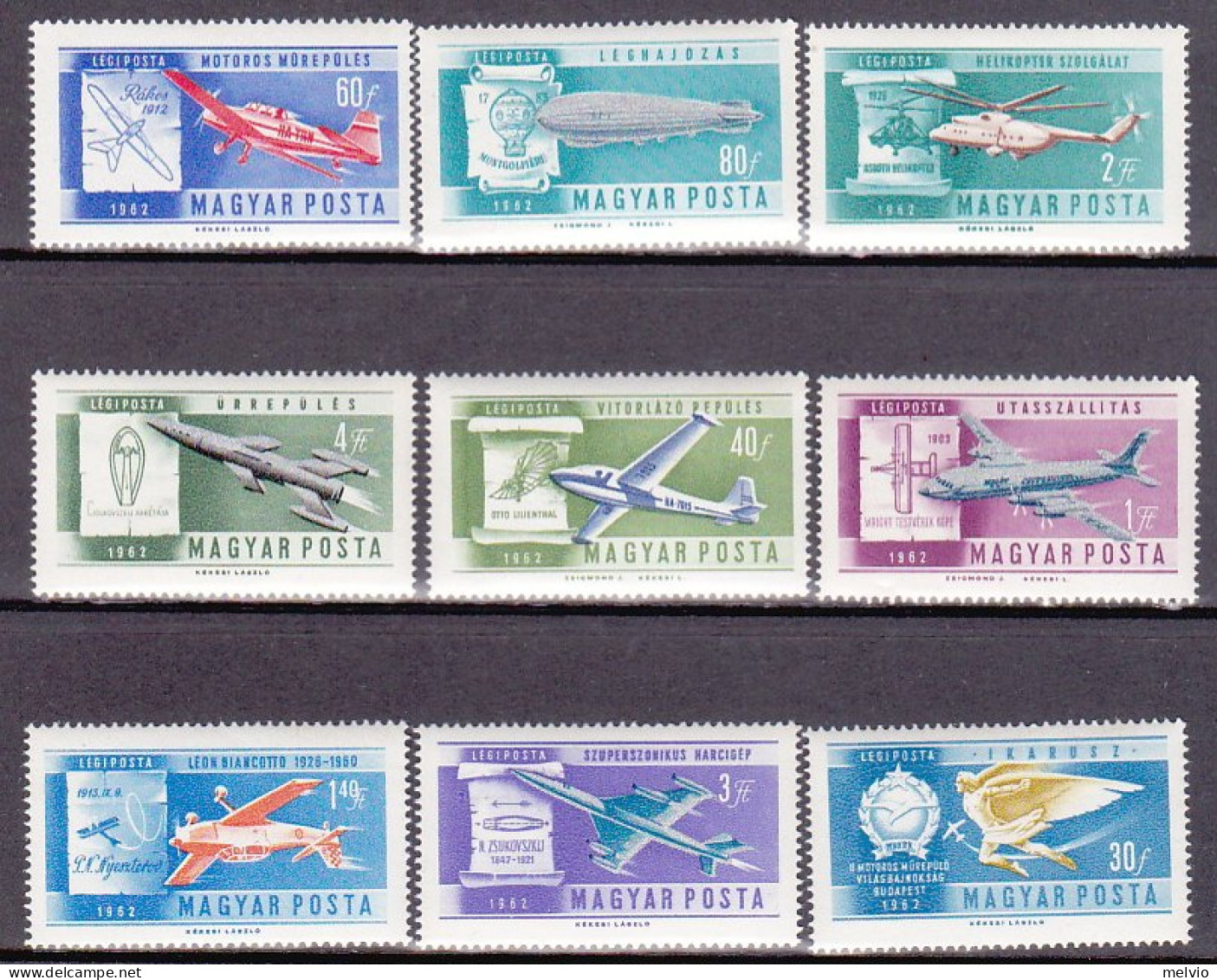 1962-Ungheria (MNH=**) Posta Aerea S.9v."Aerei,progresso Dell'aviazione"catalogo - Andere & Zonder Classificatie