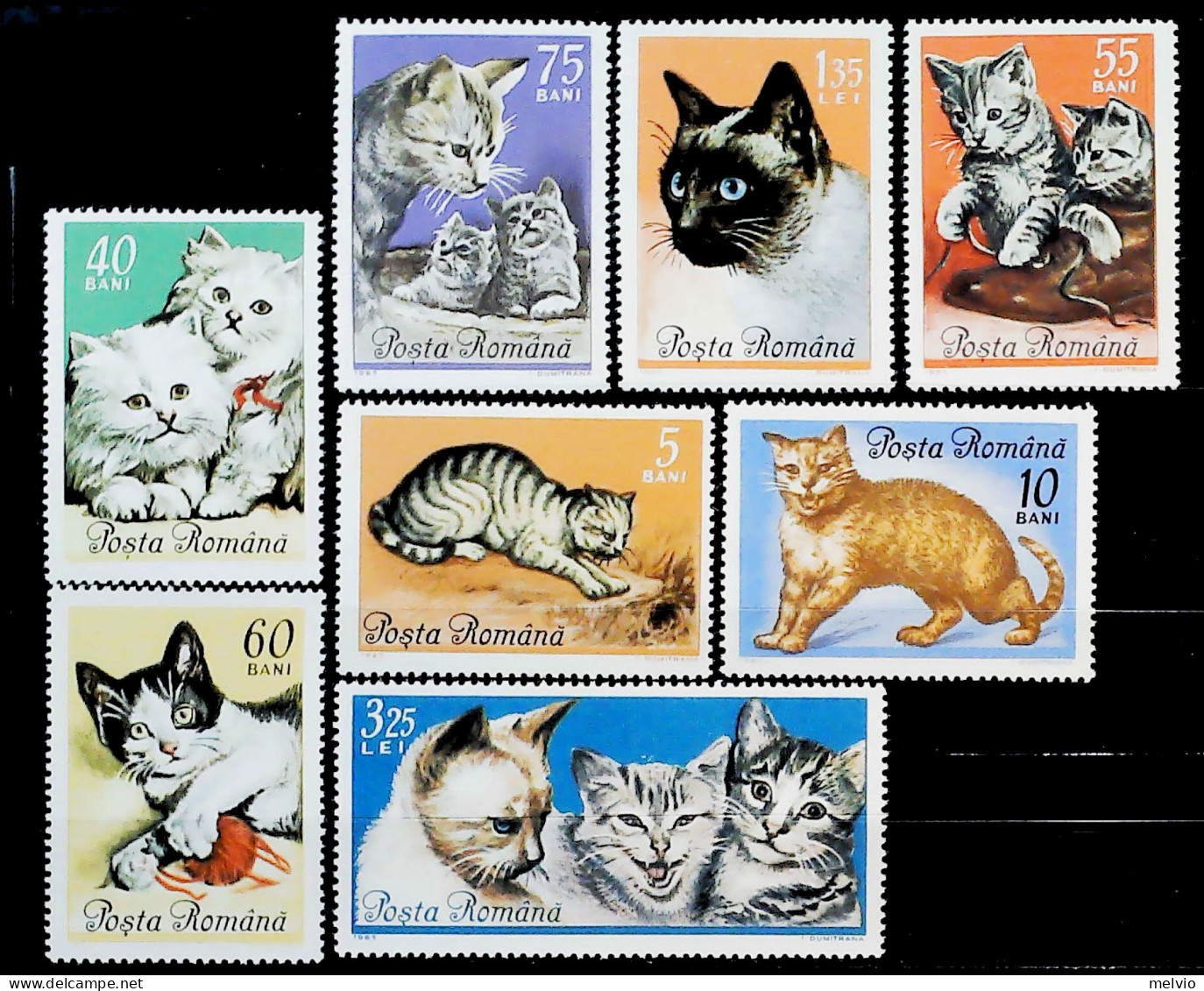 1965-Romania (MNH=**) S.8v."Gatti Domestici"catalogo Euro 9 - Autres & Non Classés