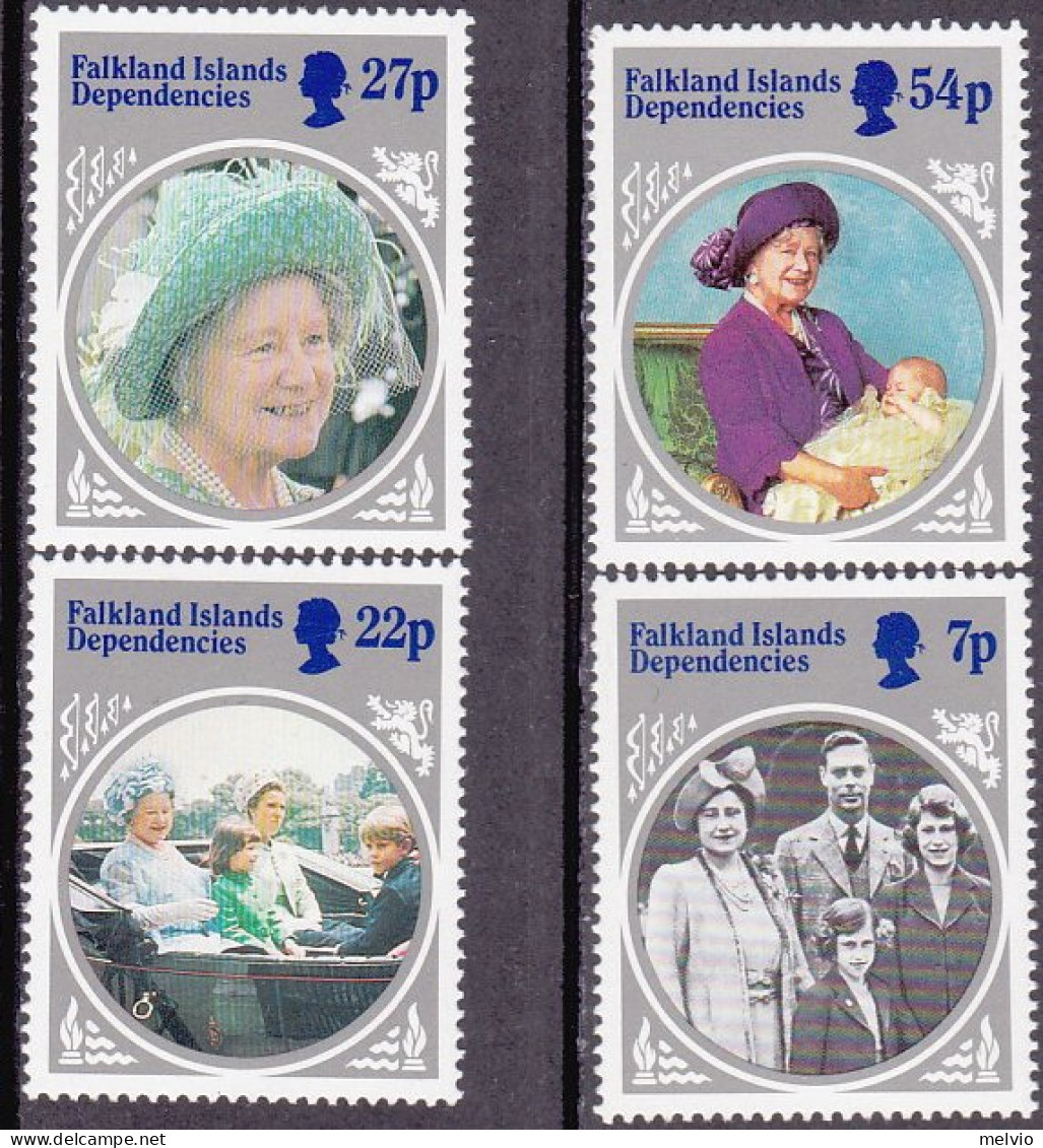 1985-Falkland (MNH=**) Dip. Georgia Del Sud S.4v."The Queen Mother" - Géorgie Du Sud