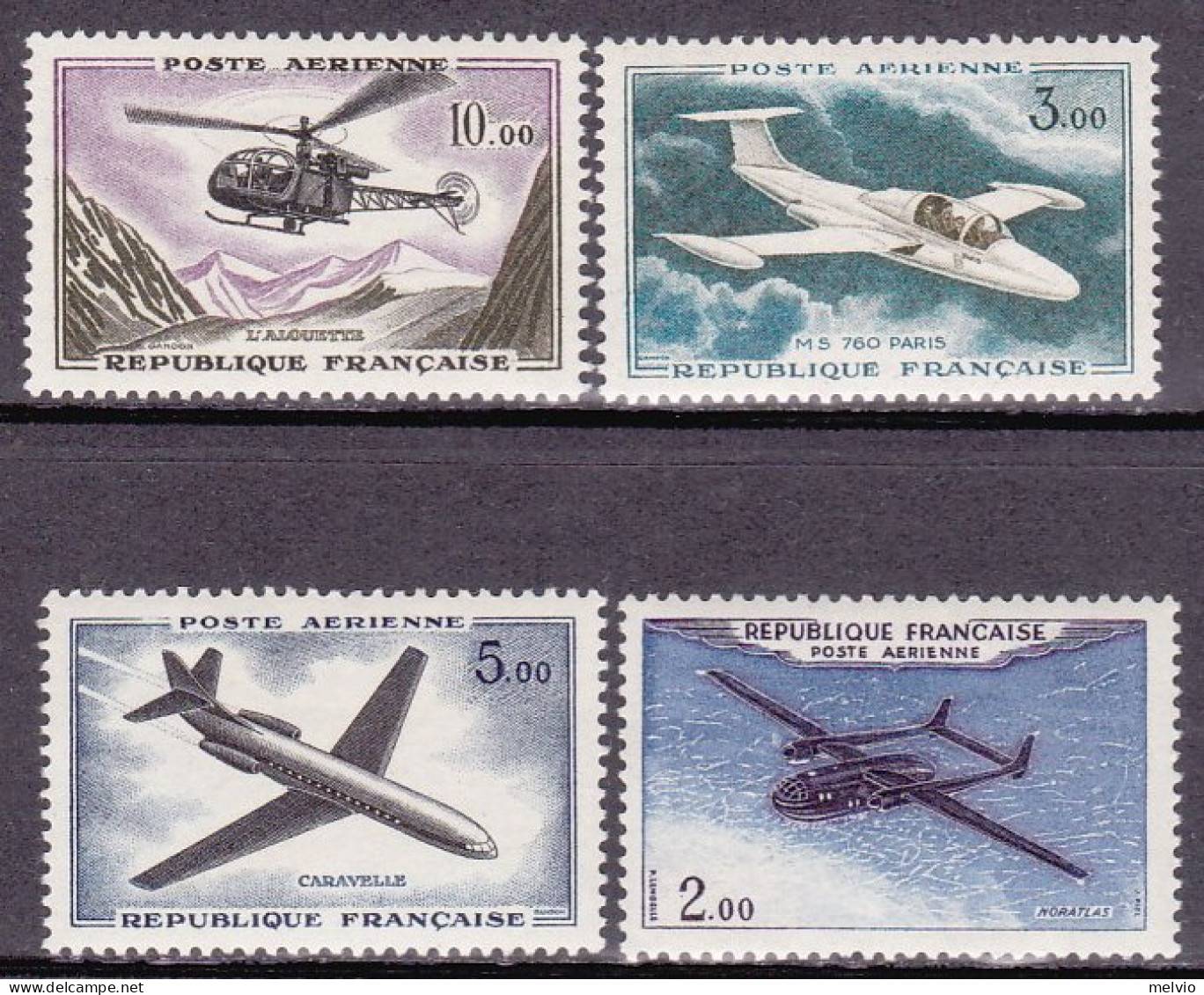 1960-Francia (MNH=**) Posta Aerea S.4v."Prototipi Di Aerei,elicottero"catalogo U - Neufs