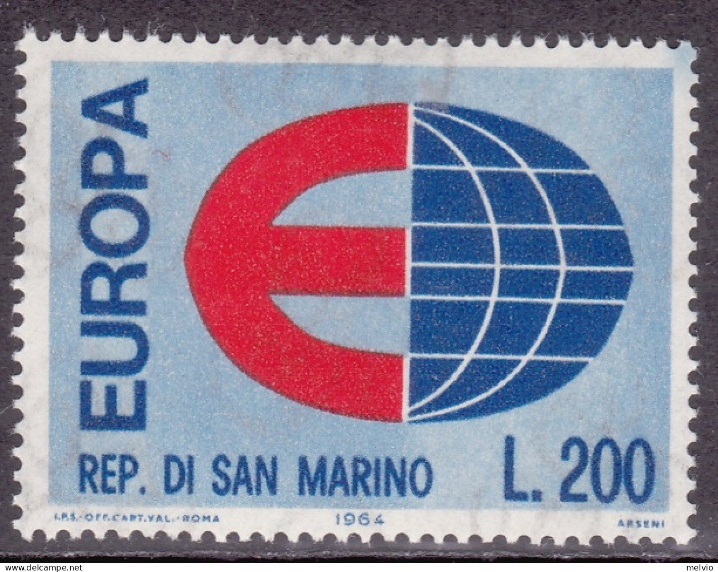 1964-San Marino (MNH=**) L.200 "Europa,lettera E Che Completa Il Globo Stilizzat - Nuevos