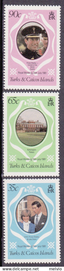 1981-Turks Caicos (MNH=**) S.3v."Royal Wedding" - Turks- En Caicoseilanden