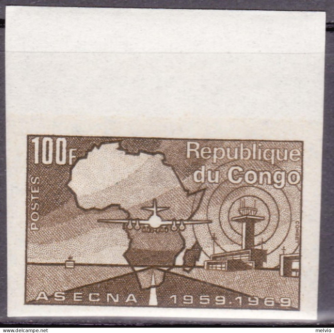 1969-Congo (MNH=**) S.1v.non Dentellato "decimo Anniversario Della Asecna"bordo  - Nuovi