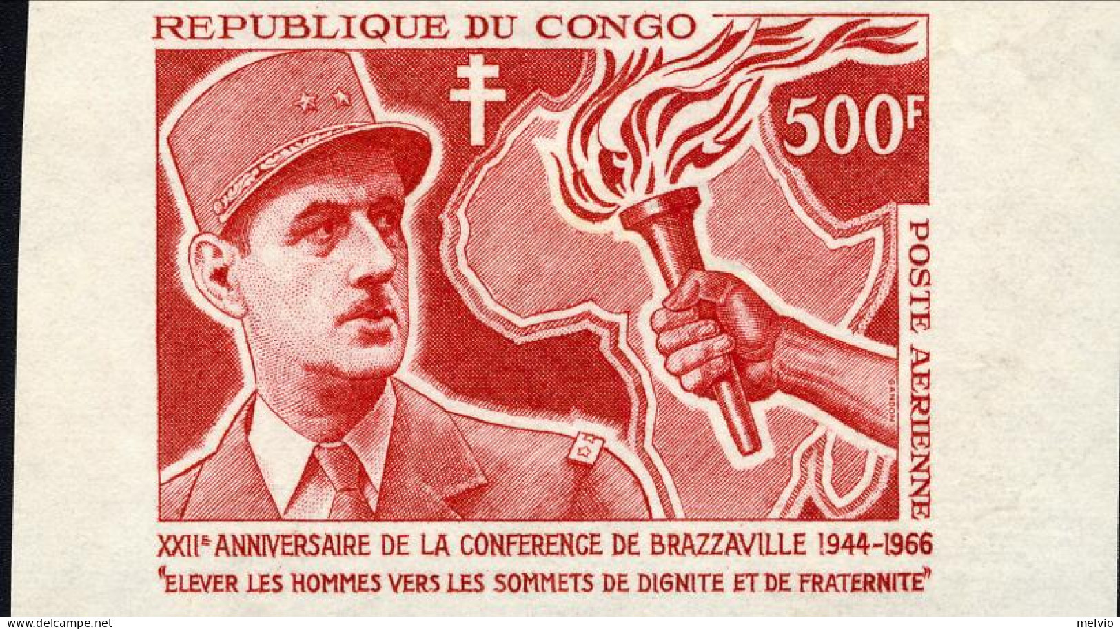 1966-Congo (MNH=**) Prova Di Colore In Rosso Non Dentellata E Gomma Parziale Del - Otros & Sin Clasificación