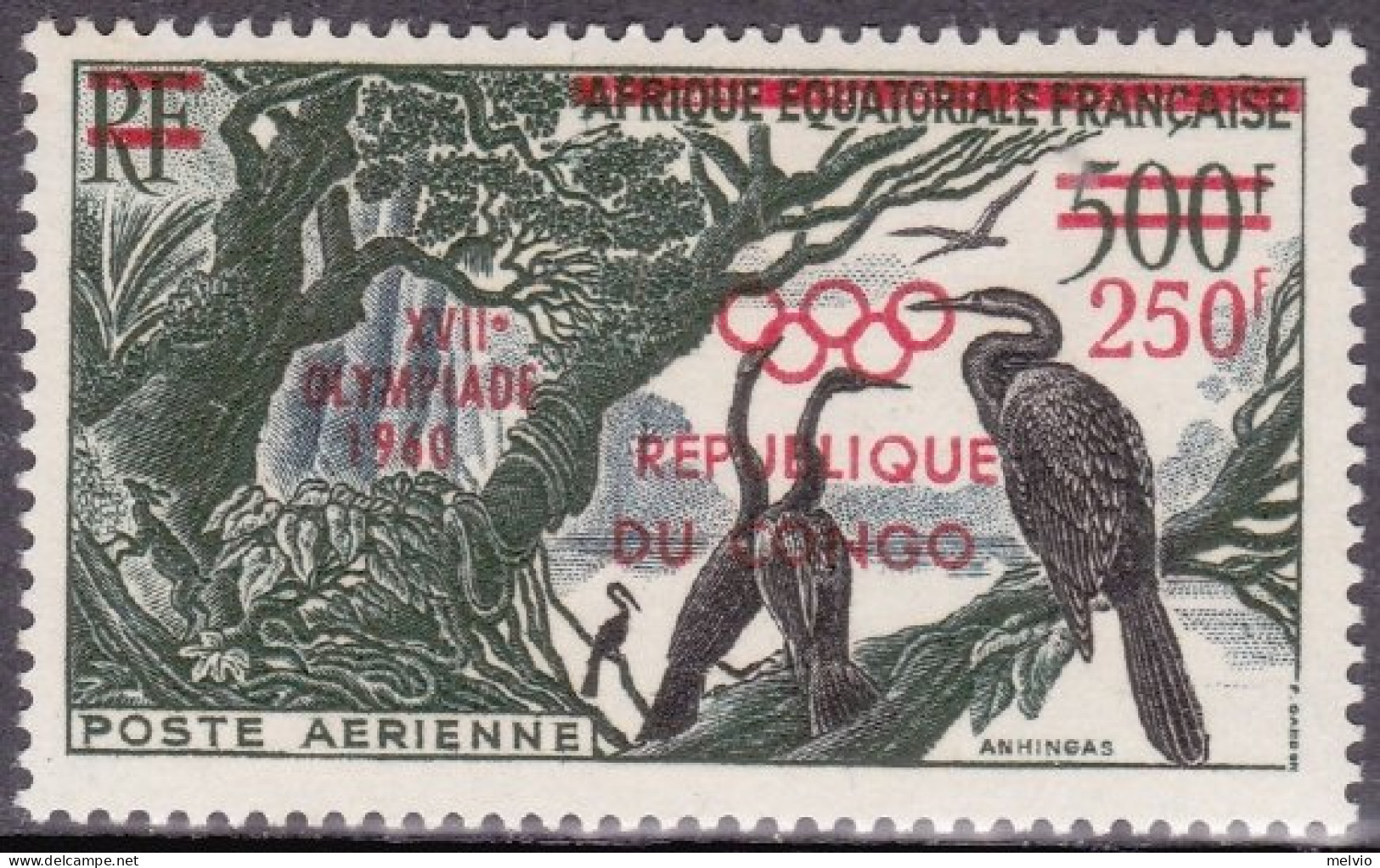 1960-Congo (MNH=**) Posta Aerea S.1v."giochi Olimpici,uccelli"catalogo Yvert Eur - Sonstige & Ohne Zuordnung