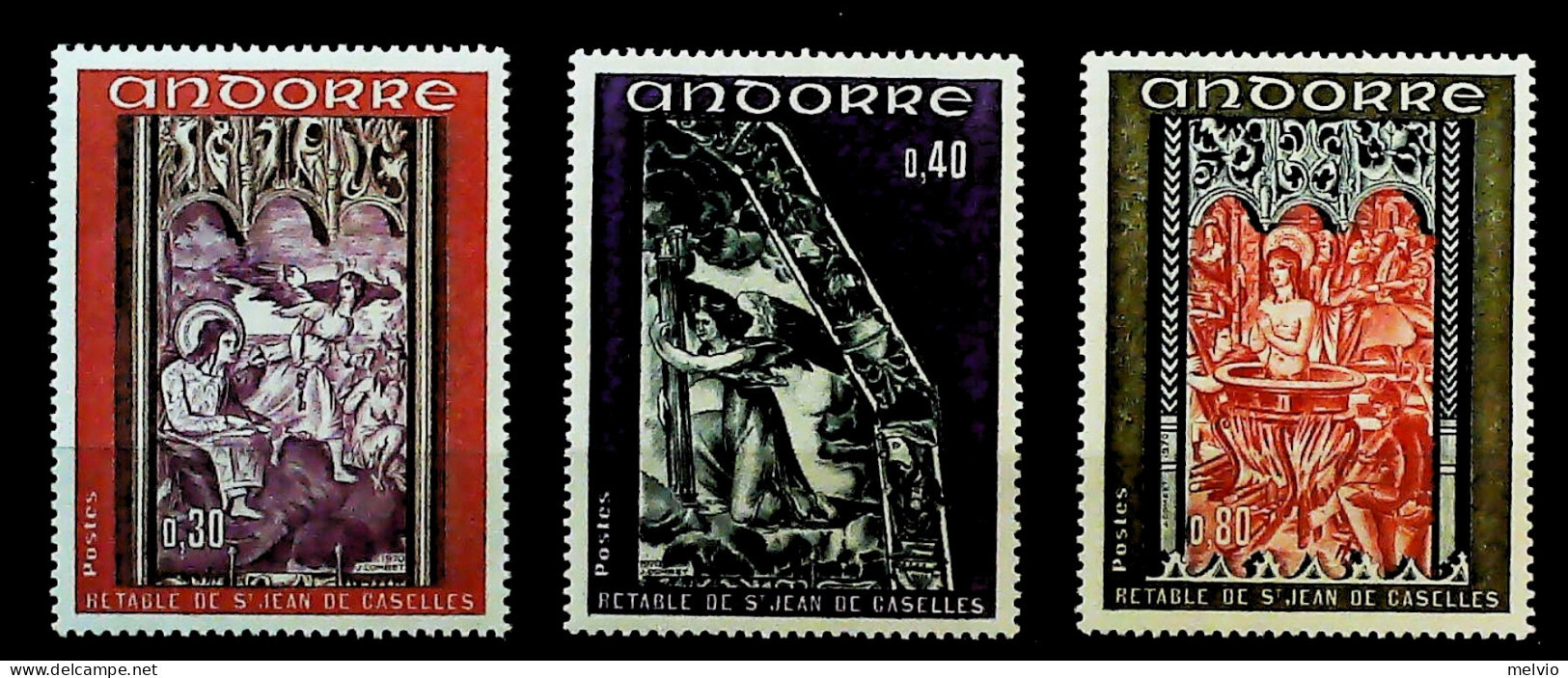 1972-Andorra Francese (MNH=**) S.3v."affreschi Altare Caselle"cat.Unificato Euro - Unused Stamps