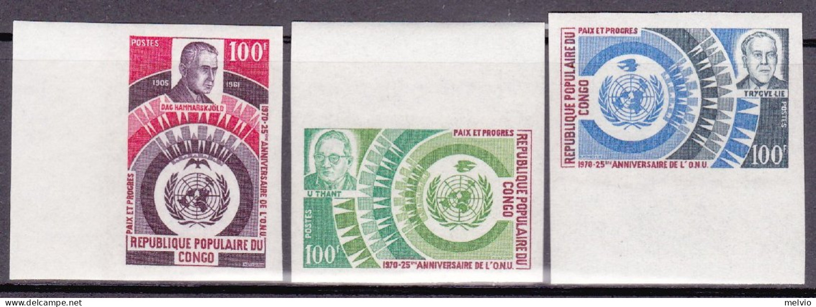 1970-Congo (MNH=**) Non Dentellati S.3v."25° Anniversario Dell'O.N.U."tutti Bord - Autres & Non Classés
