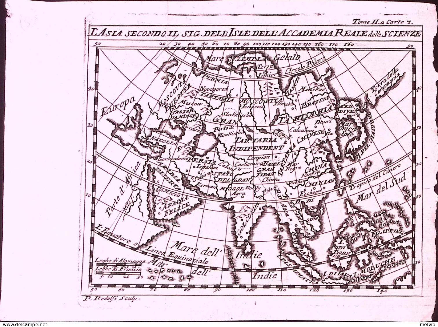 1720-L'Asia Secondo Il Sig.Dell'Isle Dell'accademia Reale Delle Scienze Dim.13x1 - Cartes Géographiques