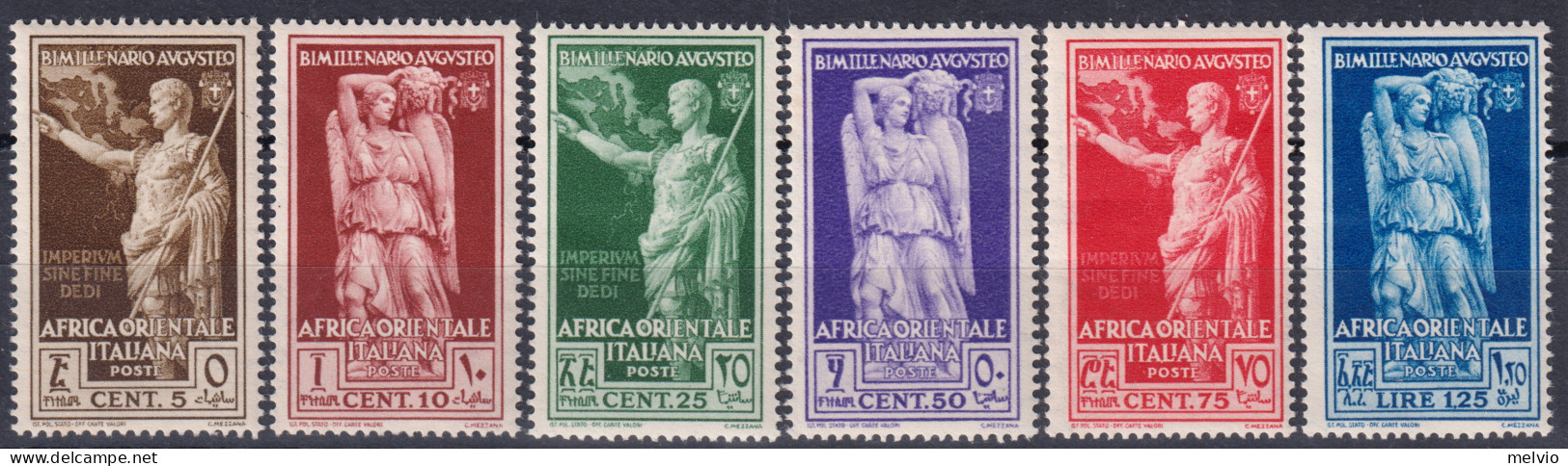 1938-Africa Orientale Italiana (MNH=**) Serie 5 Valori Augusto (21/6) - Italian Eastern Africa