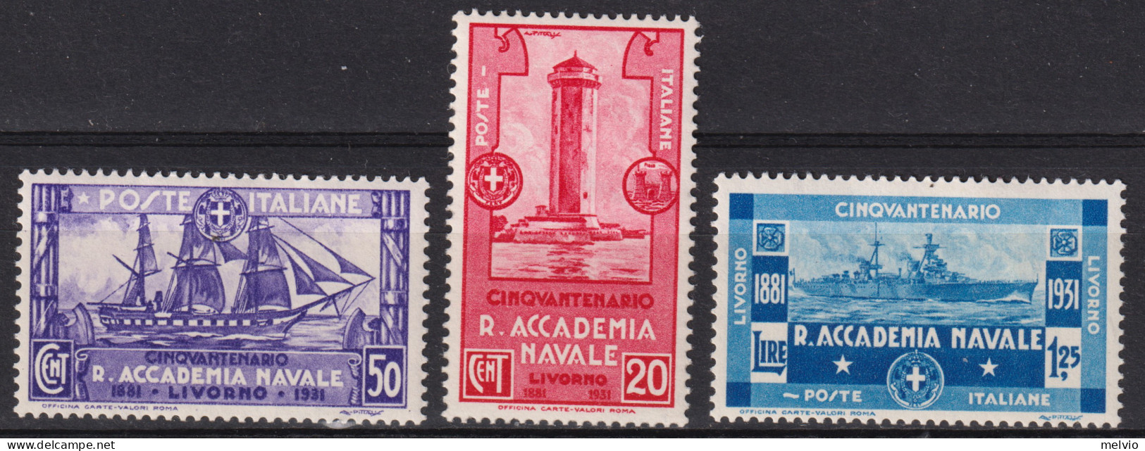 1931-Italia (MLH=*) Serie 3 Valori Accademia Navale Livorno (300/2) - Ungebraucht