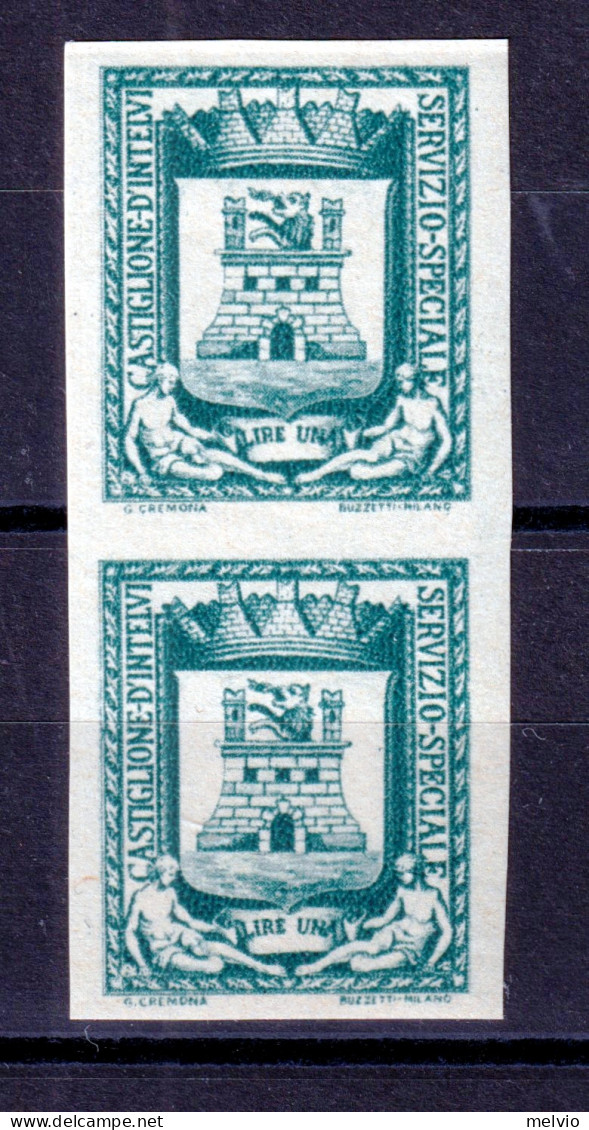 1945 (MNH=**) EMISSIONI LOCALI Castiglione D Intelvi Stemma Lire 1 Verde Grigio  - Emissions Locales/autonomes