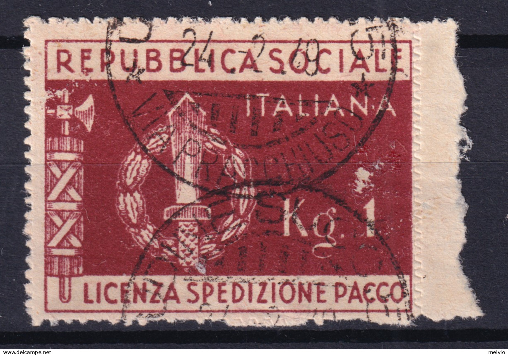 1944 R.S.I. Fr.llo Per Franchigia Pacchi Bruno Rosso (Sassone 1) Bordo Di Foglio - Afgestempeld