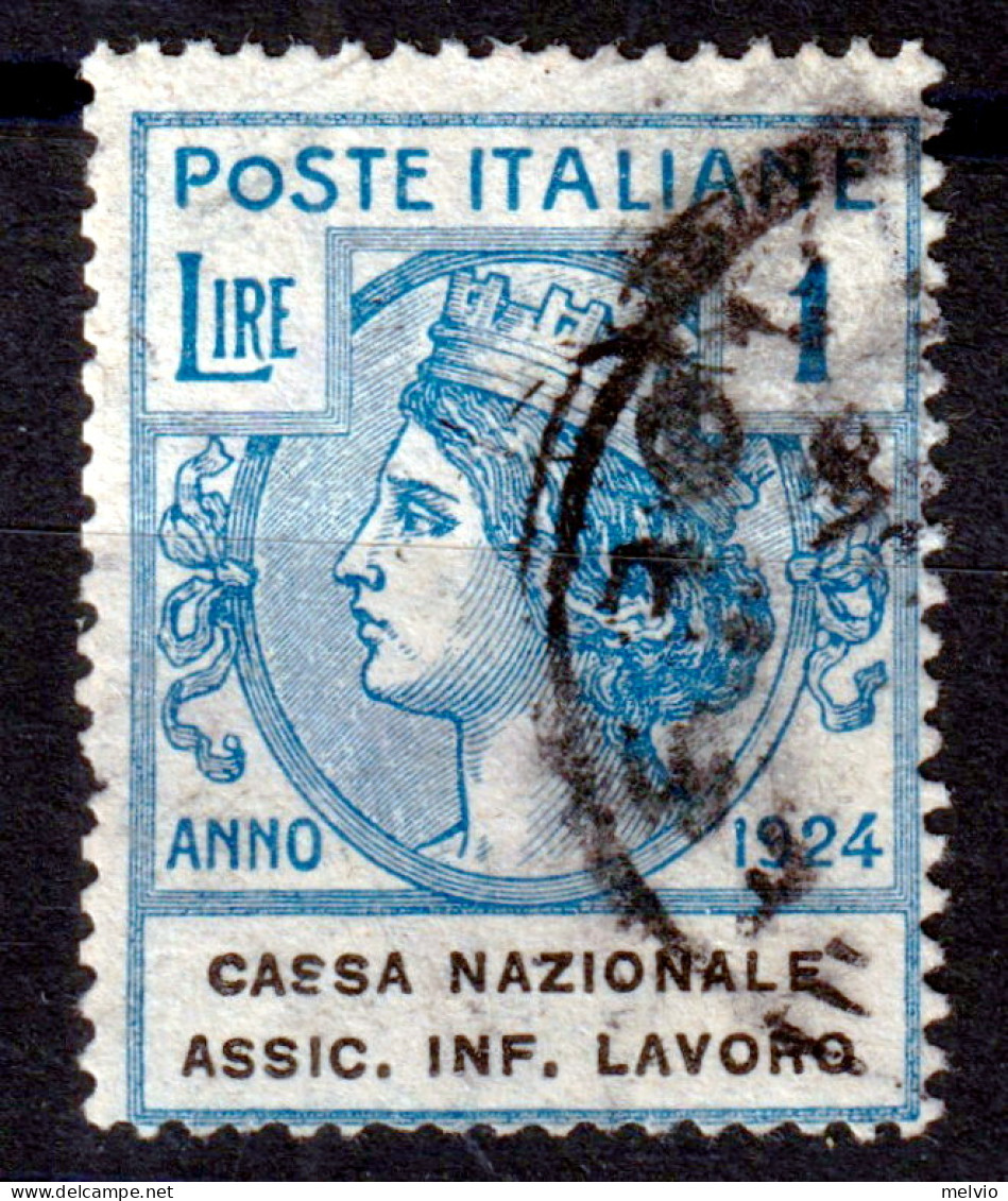 1924 PARASTATALI Cassa Nazionale Inf. Lavoro Lire 1 (Sassone 22) Usato - Afgestempeld