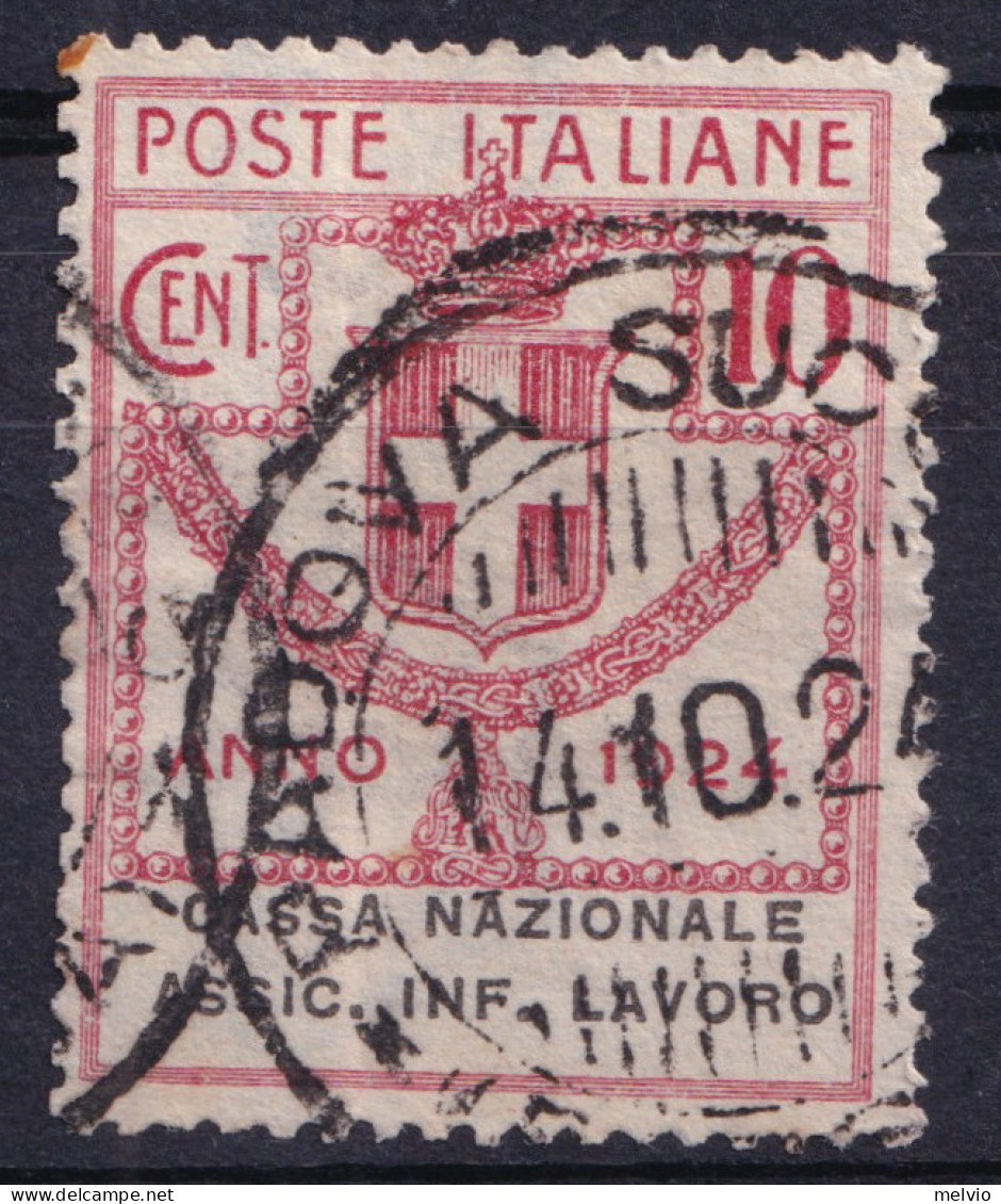 1924 PARASTATALI Cassa Nazionale Inf Lavoro C.10 (Sassone 18) Usato - Afgestempeld