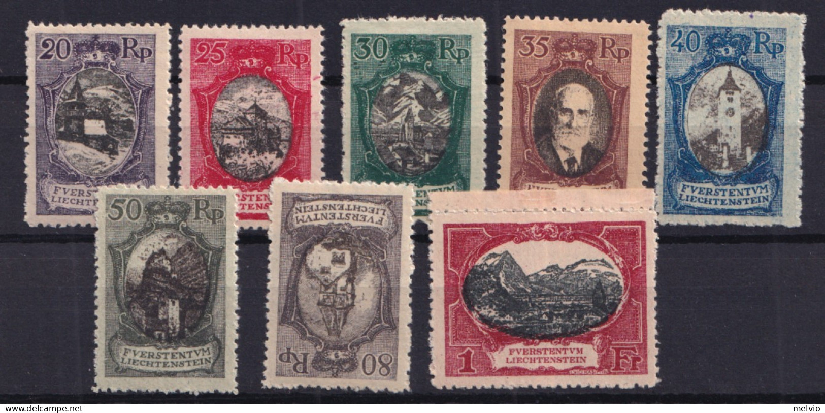 1921 (MLH=*) LIECHTENSTEIN Vedute Ed Effigie Giovanni II Serie Completa Nuova Tr - Unused Stamps