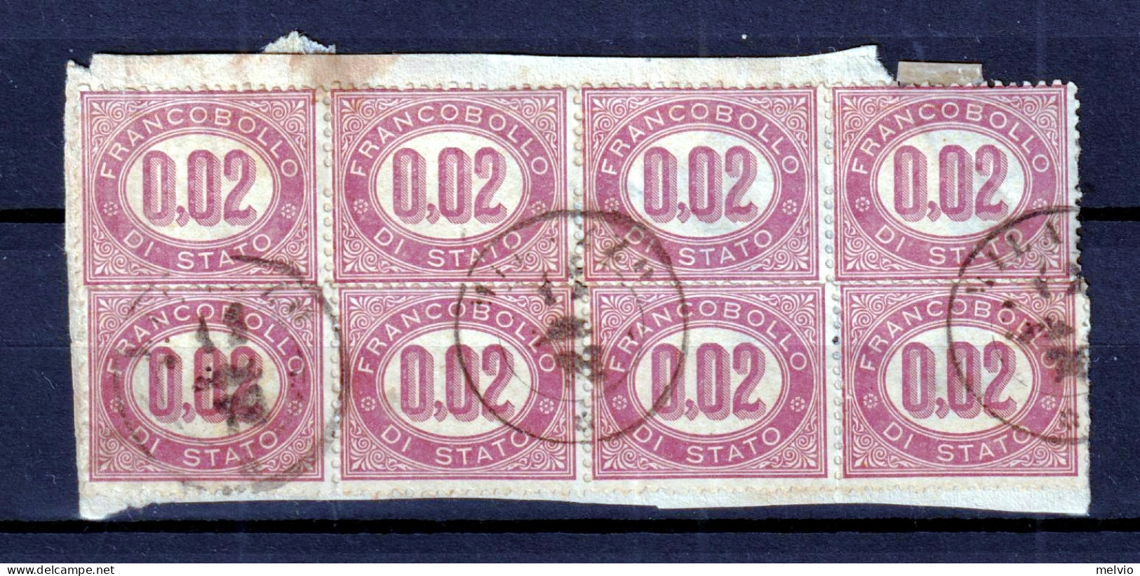 1876 (F=on Piece) FR.LLI SERVIZIO Blocco Di Otto C.0,02 Su Frammento Milazzo (17 - Service