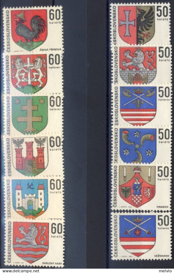 1969/71-Cecoslovacchia (MNH=**) 2 Serie Complete 12 Valori "stemmi Di Citta'" - Autres & Non Classés
