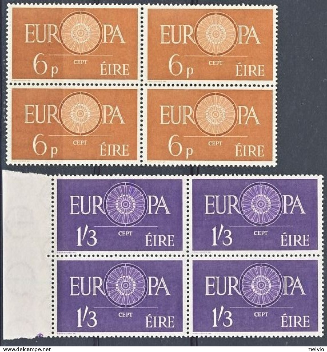 1960-Irlanda (MNH=**) S.2v."Europa Cept" In Quartina, L'alto Valore Con Bordo Di - Ongebruikt