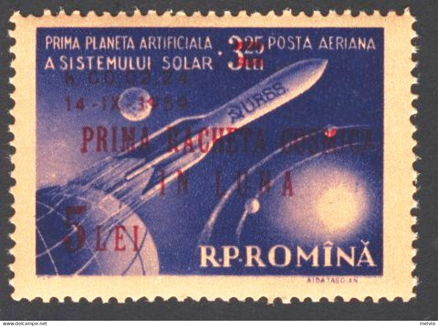 1959-Romania (MNH=**) S.1v.soprastampato "Spazio,lancio Satellite" - Altri & Non Classificati