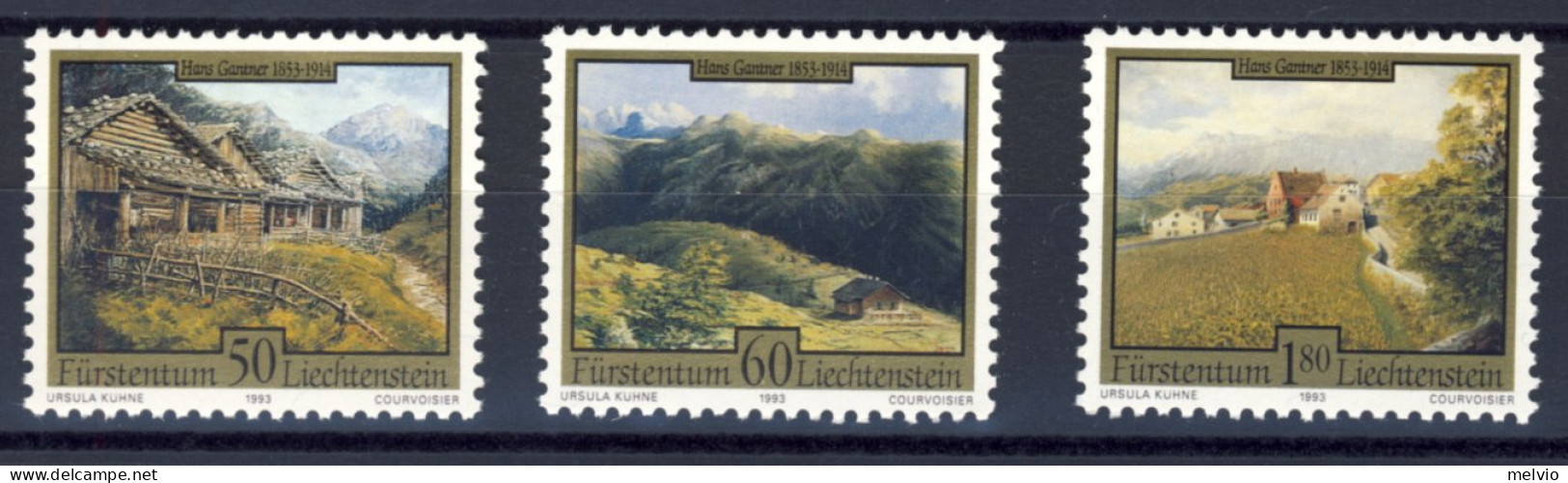 1993-Liechtenstein (MNH=**) Serie 3 Valori Quadri - Nuovi