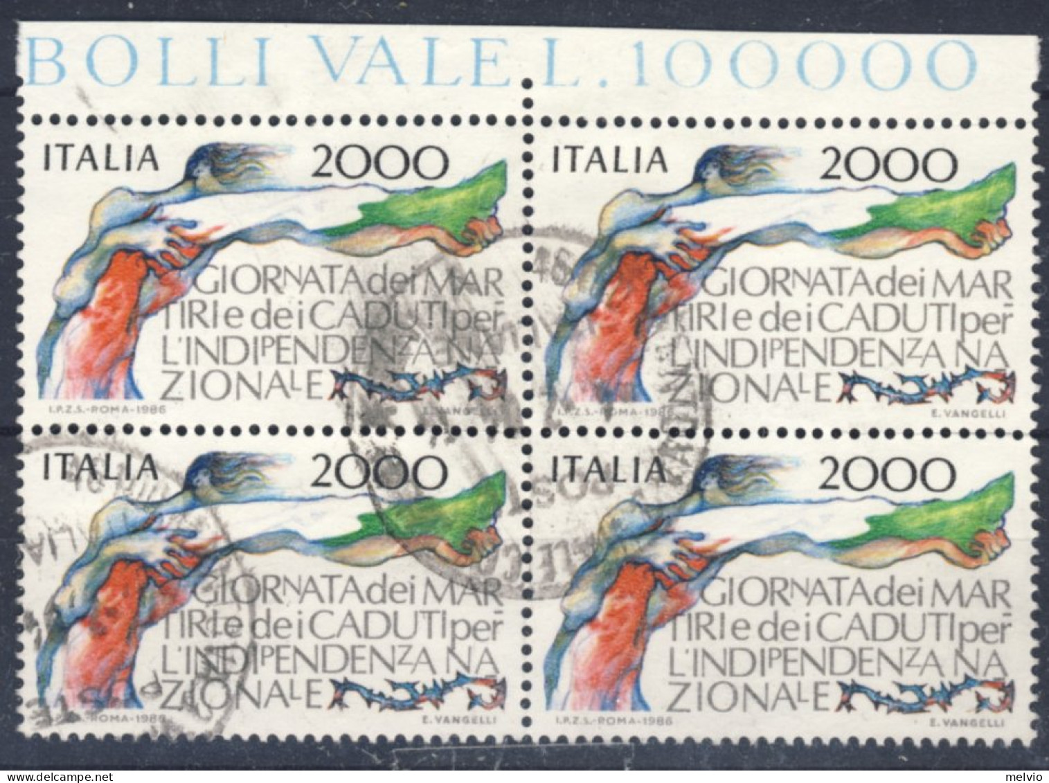 1986-Italia (O=used) Quartina L.2000 Giornata Martiri - 1946-60: Oblitérés