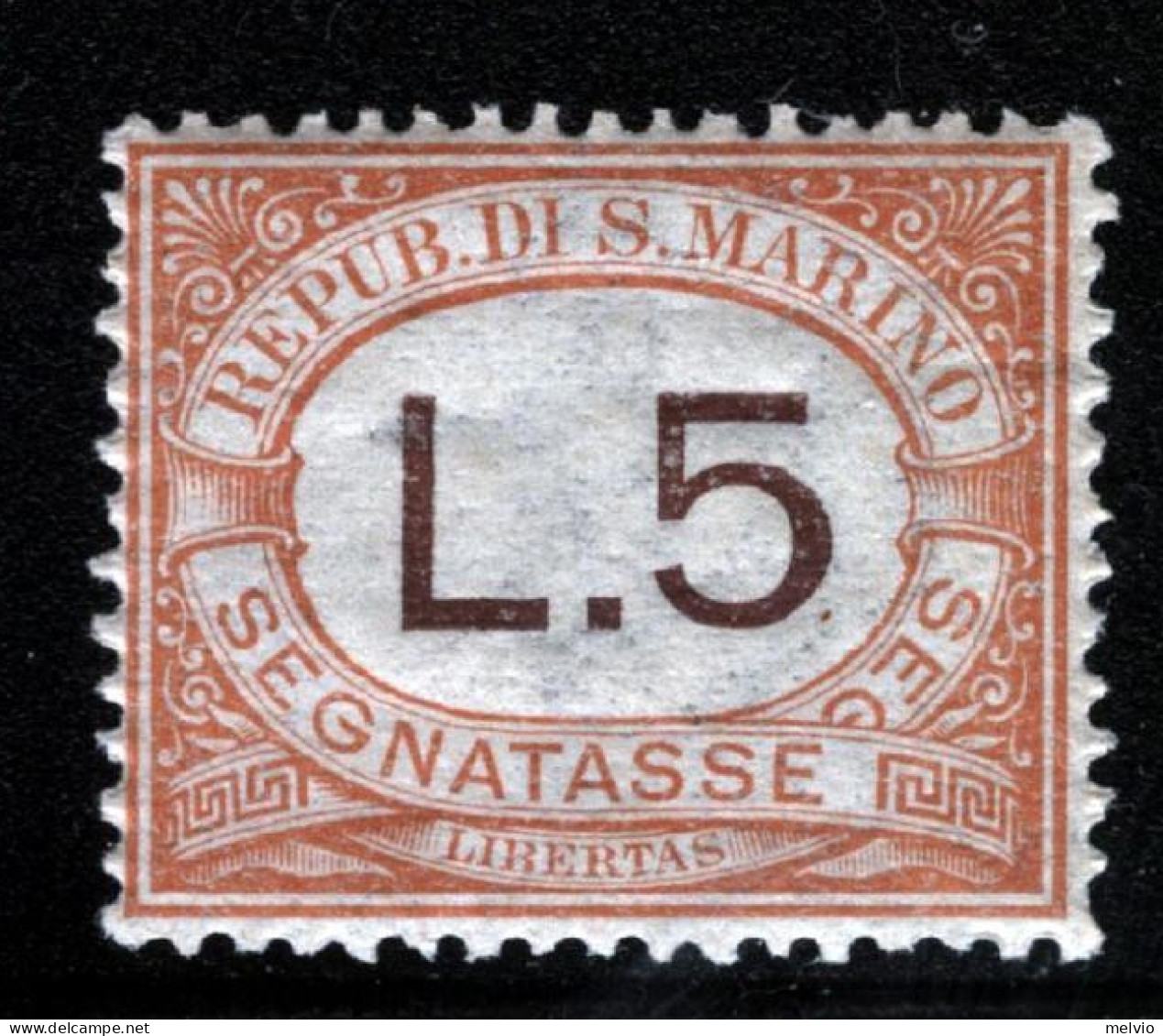 1925-San Marino (MNH=**) Segnatasse L.5 Arancio Ben Centrato - Ungebraucht
