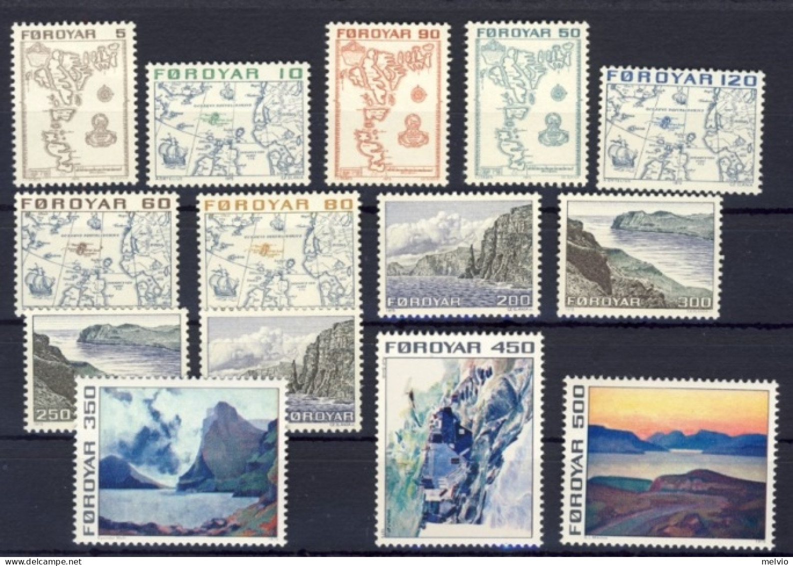 1975-Faeroer (MNH=**) Serie 14 Valori Paesaggi - Isole Faroer