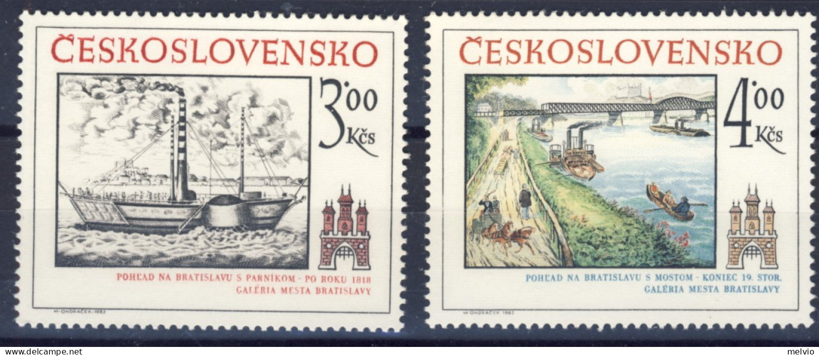 1982-Cecoslovacchia (MNH=**) Serie 2 Valori Battelli A Vapore - Autres & Non Classés