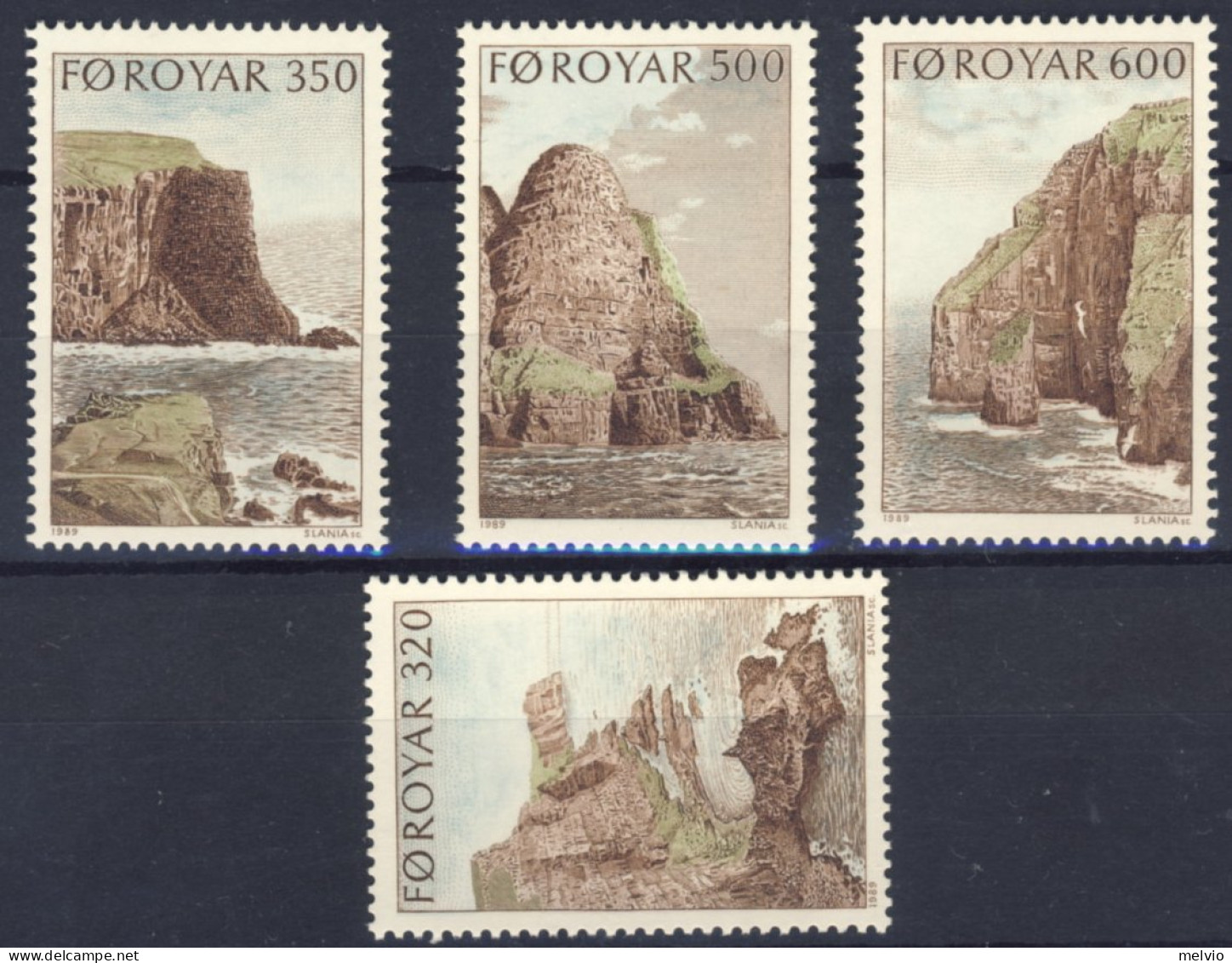 1989-Faeroer (MNH=**) Serie 4 Valori Scogliere - Färöer Inseln