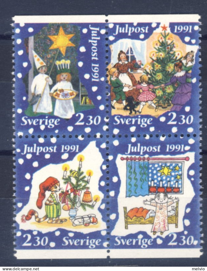 1991-Svezia (MNH=**) Serie 4 Valori Natale, Disegni Di Bambini - Andere & Zonder Classificatie