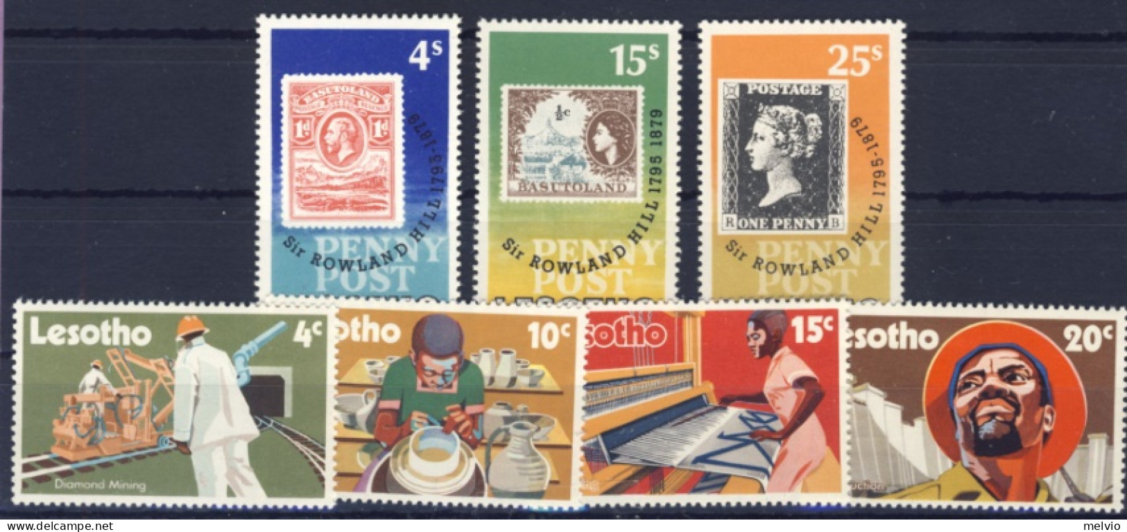 1971/78-Lesotho (MNH=**) Due Serie 7 Valori Francobollo Su Francobollo,industria - Lesotho (1966-...)