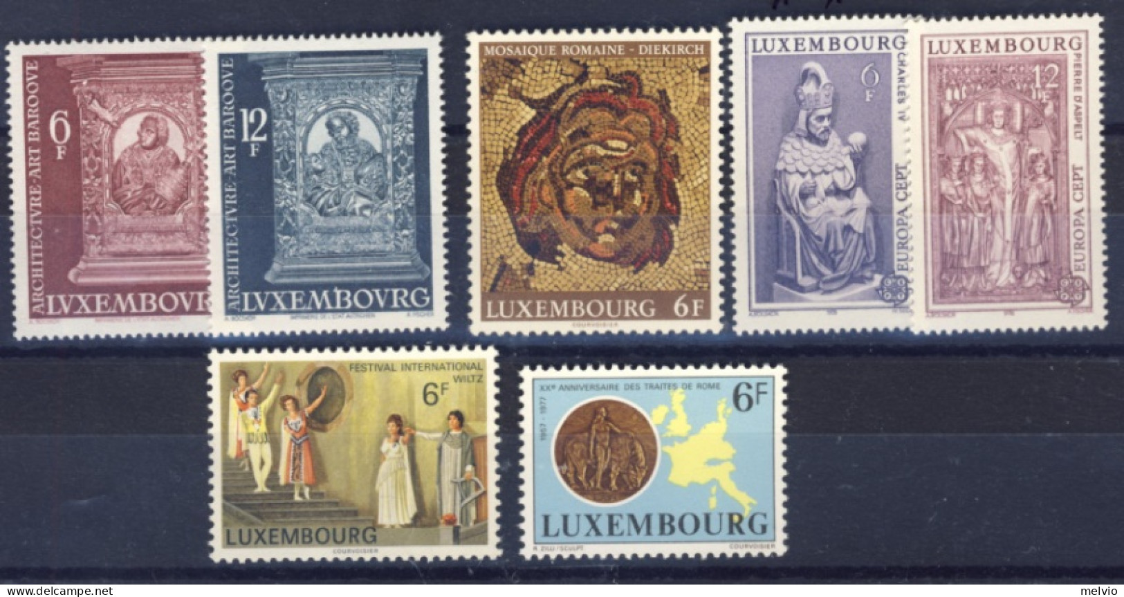 1977/78-Lussemburgo (MNH=**) 5 Serie 7 Valori Europa Monumenti,vedute,festival T - Other & Unclassified