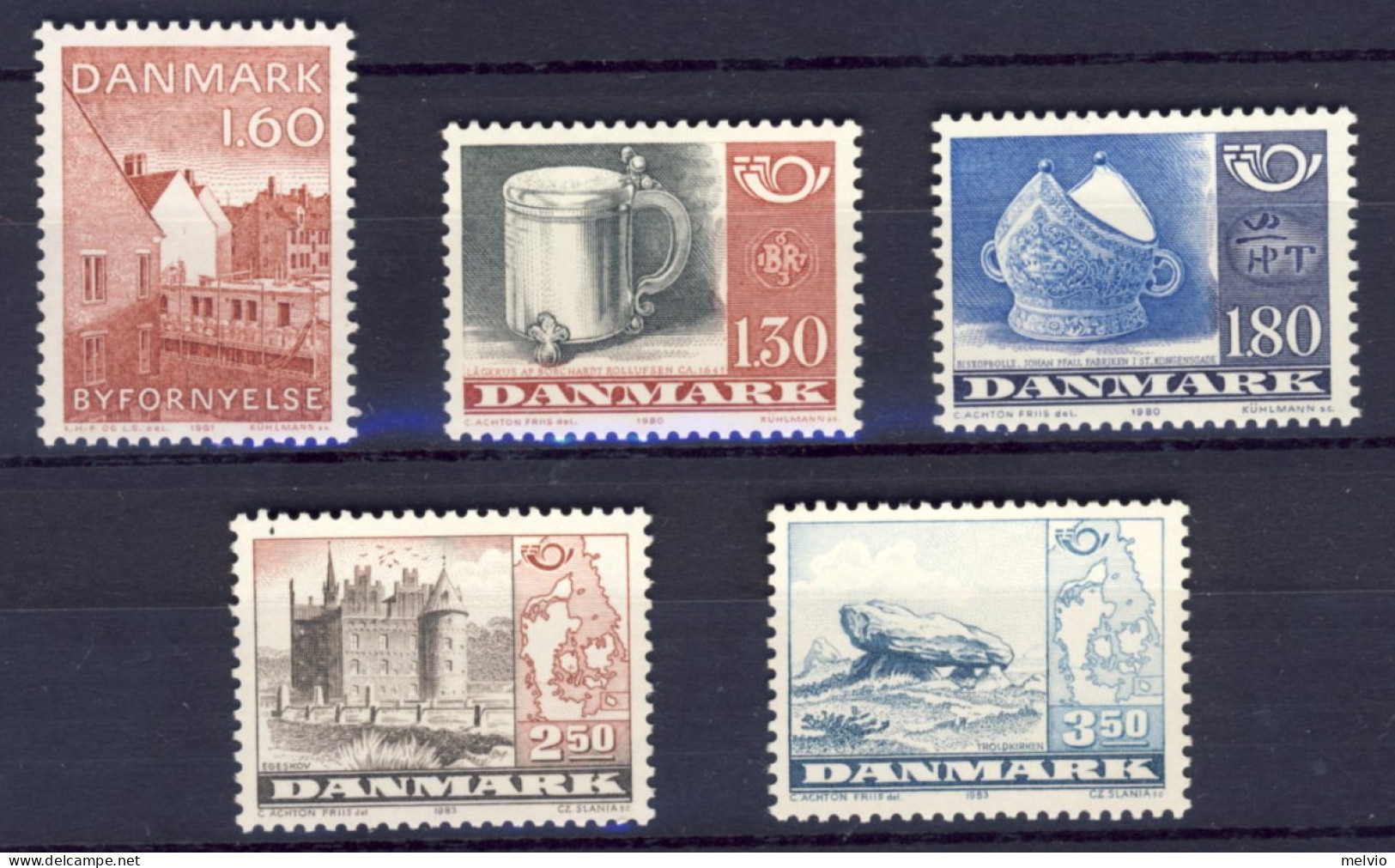 1980/83-Danimarca (MNH=**) 3 Serie 5 Valori Norden Consiglio Nordico,rinascita U - Sonstige & Ohne Zuordnung