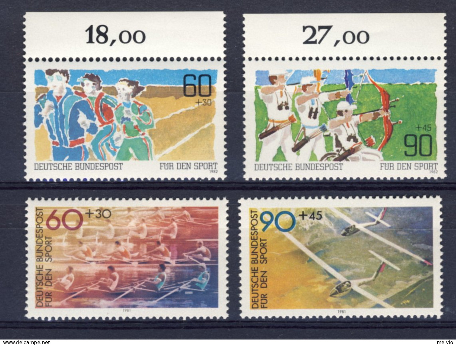 1981/82-Germania (MNH=**) Due Serie 4 Valori,corsa,tiro Con L'arco,canottaggio - Unused Stamps